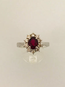 ANELLO SOLITARIO RUBINO DIAMANTI ORO BIANCO