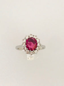 ANELLO SOLITARIO RUBINO DIAMANTI ORO BIANCO