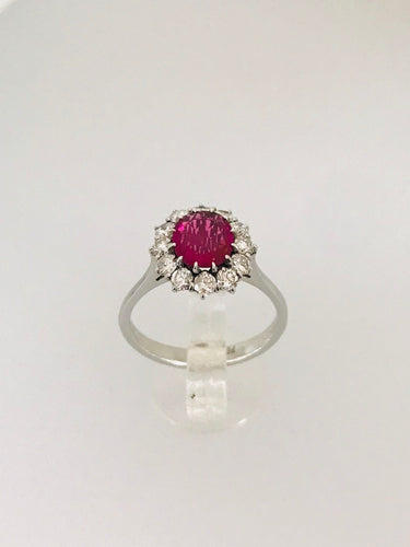 ANELLO SOLITARIO RUBINO DIAMANTI ORO BIANCO