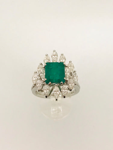 ANELLO SMERALDO DIAMANTI ORO BIANCO