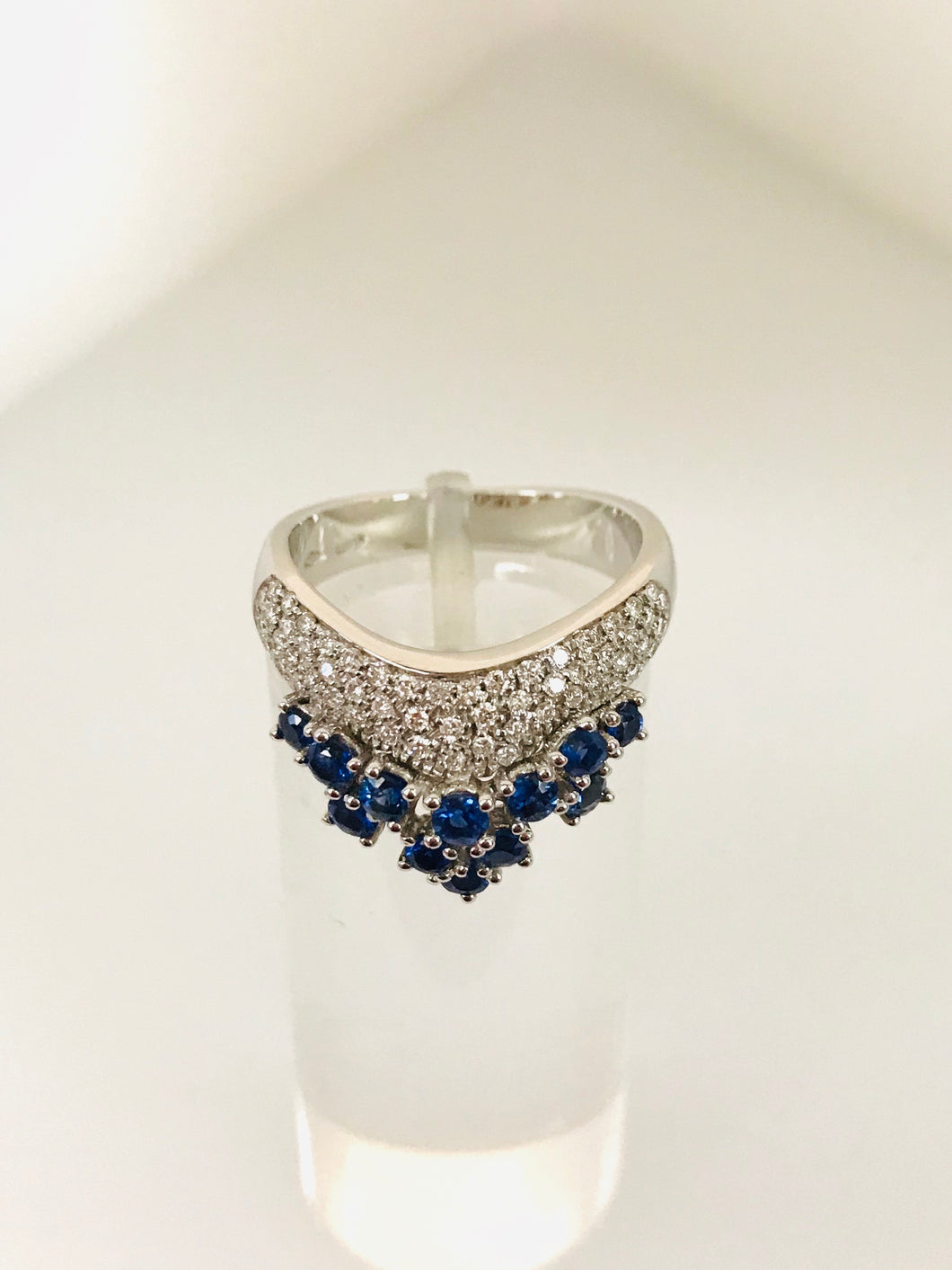 ANELLO FANTASIA DIAMANTI ZAFFIRI ORO BIANCO