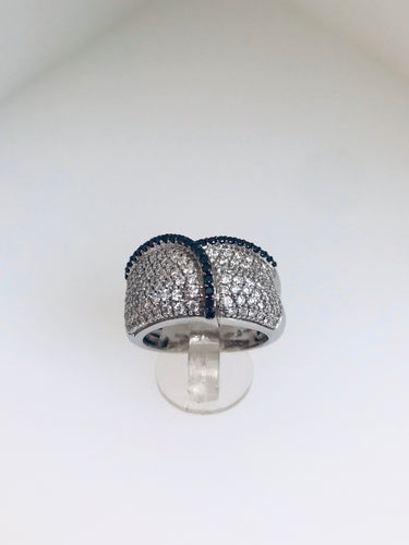 SALVINI - ANELLO FASCIA ORO BIANCO E DIAMANTI NERI E BIANCHI