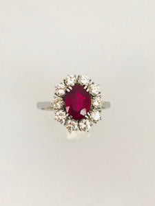 ANELLO SOLITARIO RUBINO DIAMANTI ORO BIANCO