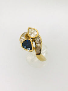 ANELLO CONTRARIE DIAMANTI ZAFFIRO ORO GIALLO