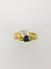 Carica l&#39;immagine nel visualizzatore di Gallery, ANELLO FANTASIA DIAMANTI ZAFFIRO ORO GIALLO E BIANCO