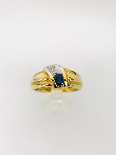 ANELLO FANTASIA DIAMANTI ZAFFIRO ORO GIALLO E BIANCO