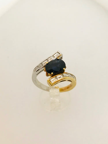 ANELLO CONTRARIE ZAFFIRO DIAMANTI ORO GIALLO E BIANCO