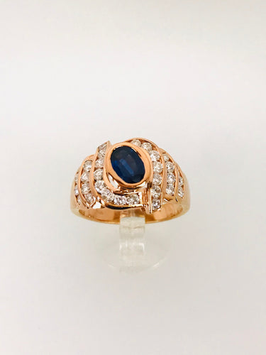 ANELLO FANTASIA DIAMANTI ZAFFIRO ORO GIALLO DORATO ROSA