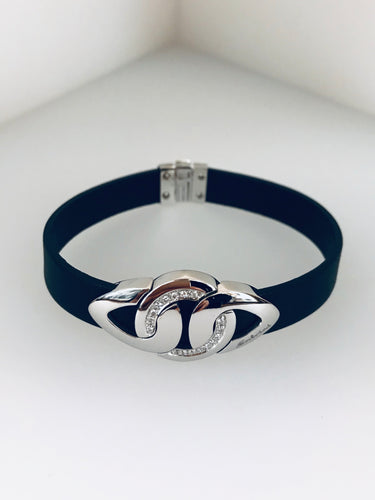 SALVINI - BRACCIALE IN PELLE, ORO BIANCO E DIAMANTI