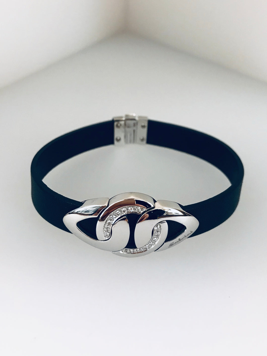 SALVINI - BRACCIALE IN PELLE, ORO BIANCO E DIAMANTI