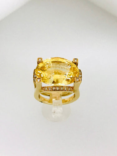 ANELLO CON DIAMANTI E CITRINO SU ORO GIALLO FG630