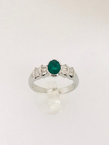 ANELLO SMERALDO E DIAMANTI ORO BIANCO