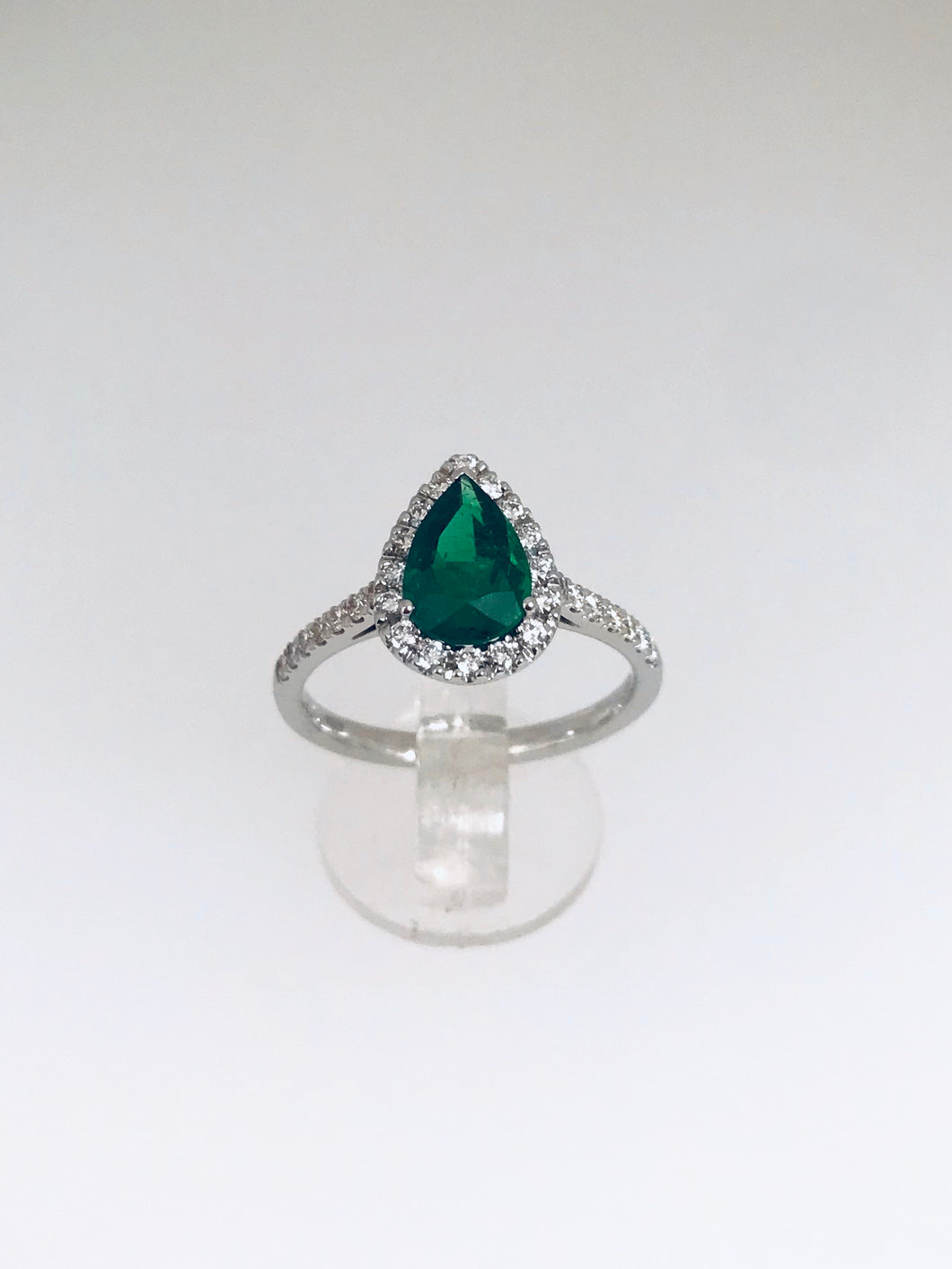 ANELLO BOGOTA' ORO BIANCO SMERALDO GOCCIA CT. 1,05