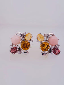 ORECCHINI FANTASIA DIAMANTI E PIETRE DURE ORO BIANCO