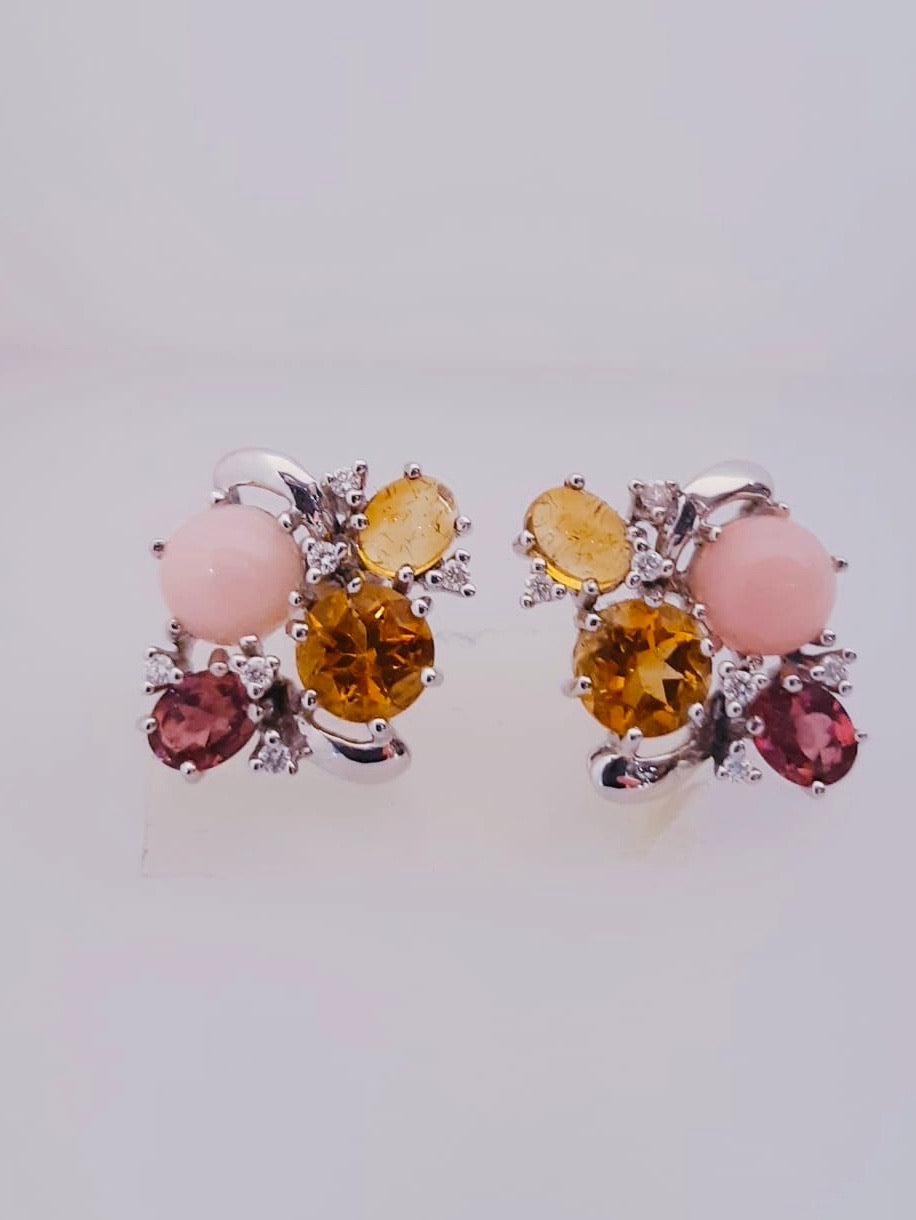 ORECCHINI FANTASIA DIAMANTI E PIETRE DURE ORO BIANCO