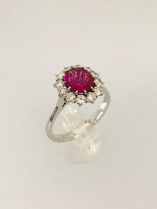 ANELLO SOLITARIO RUBINO DIAMANTI ORO BIANCO