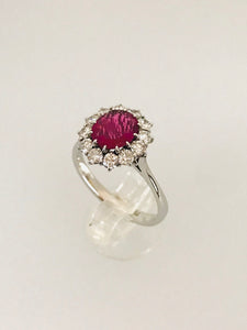 ANELLO SOLITARIO RUBINO DIAMANTI ORO BIANCO