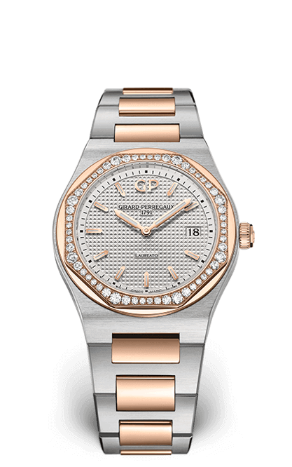 GIRARD PERREGAUX LAUREATO 34 MM 80189D56A132-56A STEEL & PINK GOLD DIAMONDS DIAL