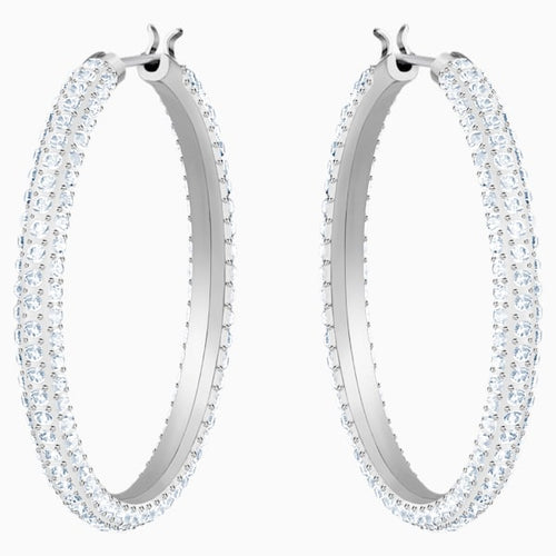 SWAROVSKI ORECCHINI A CERCHIO STONE, BIANCO, PLACCATURA RODIO