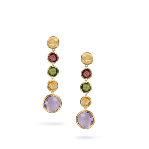 18K Yellow Gold & Circle Mixed Gemstones Drop Earrings OB901 MIX01