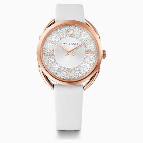 OROLOGIO CRYSTALLINE GLAM, CINTURINO IN PELLE, BIANCO, PVD ORO ROSA