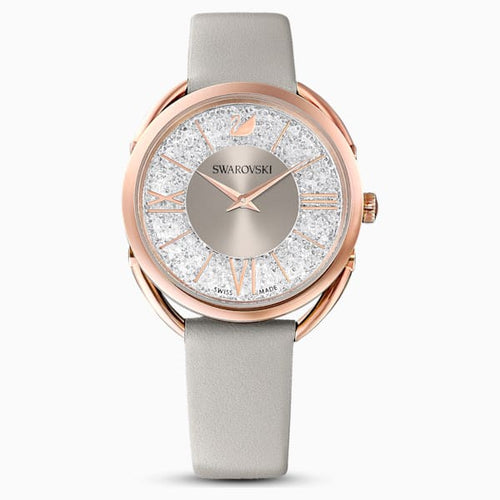 OROLOGIO CRYSTALLINE GLAM, CINTURINO IN PELLE, GRIGIO, PVD ORO ROSA