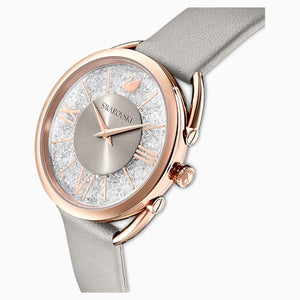 OROLOGIO CRYSTALLINE GLAM, CINTURINO IN PELLE, GRIGIO, PVD ORO ROSA