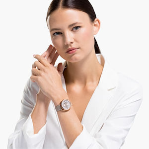 OROLOGIO CRYSTALLINE GLAM, CINTURINO IN PELLE, GRIGIO, PVD ORO ROSA