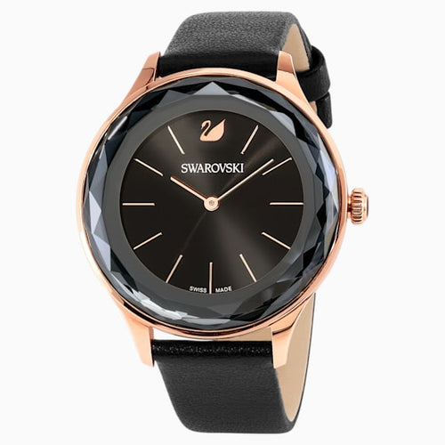 OROLOGIO OCTEA NOVA, CINTURINO IN PELLE, NERO, PVD ORO ROSA