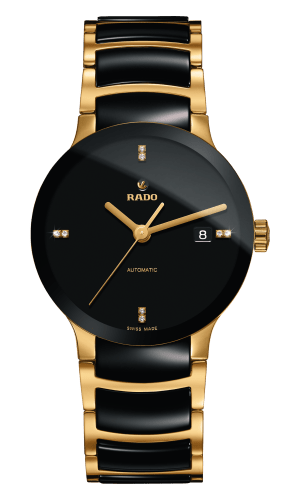 RADO CENTRIX DIAMONDS BLACK DIAL GOLD PLATED & BLACK CERAMIC 38 MM